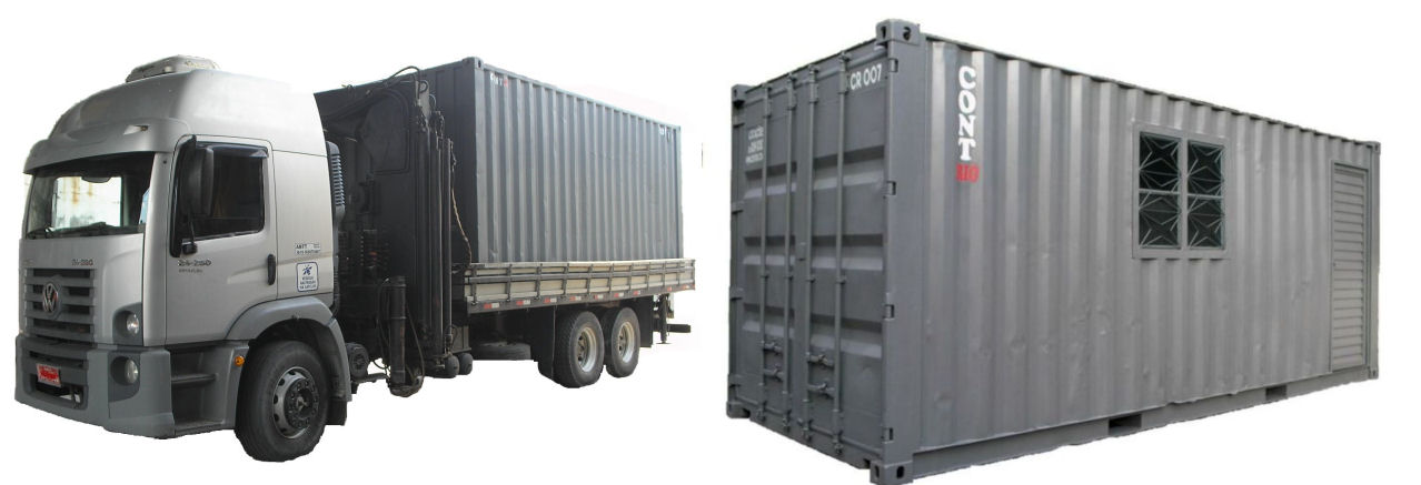 Foto de caminhão Munck e container